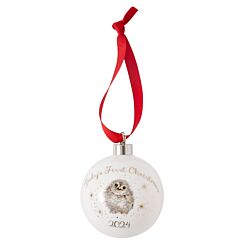 Little Wren Owl ‘Baby's First Christmas 2024’ Bauble with 22ct Gold