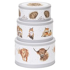 Set of 3 Round Nesting Tins (Cow, Fox, Hedgehog) 