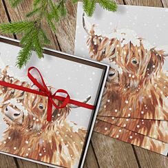 ‘Highland Snow’ Cow Set of 8 Luxury Boxed Christmas Cards
