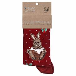 ‘Little Pudding’ Red Rabbit Women's Bamboo Christmas Socks