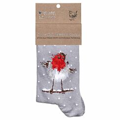 ‘Jolly Robin’ Grey Robin Women's Bamboo Christmas Socks