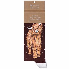 ‘A Highland Christmas’ Burgundy Cow Men's Bamboo Christmas Socks