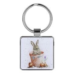 ‘The Flower Pot’ Rabbit Metal Keyring