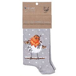 ‘Jolly Robin’ Grey Robin Women's Bamboo Christmas Socks