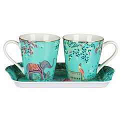 India Elephants 3 Piece Mugs & Tray Set