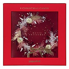 Red Festive Wreath Set of 8 Christmas Cards