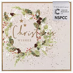 Wreath With Pinecones Pack of 6 Christmas Cards Charity Pack