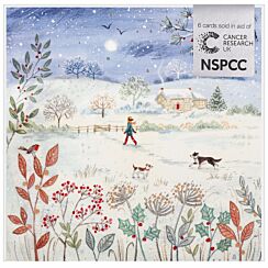 Dog Walking Scene Pack of 6 Christmas Cards Charity Pack