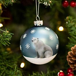 Gisela Graham Pale Blue Polar Bear Glass Bauble | Great British Brands USA