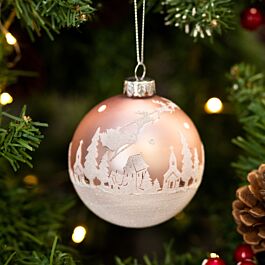 Gisela Graham Glass Pink With Snow Scene Bauble | Great British Brands USA