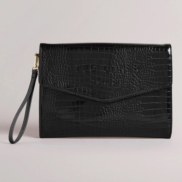 Ted Baker CROCEY Black Croc Envelope Pouch Bag Great British Brands USA