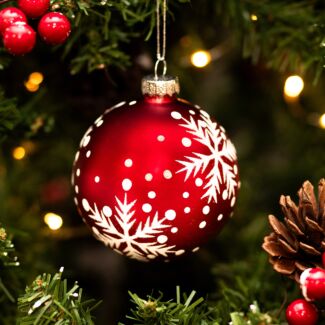 Red with White Glitter Snowflakes Glass Bauble