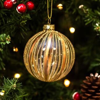 Clear With Sparkling Stripes Glass Bauble