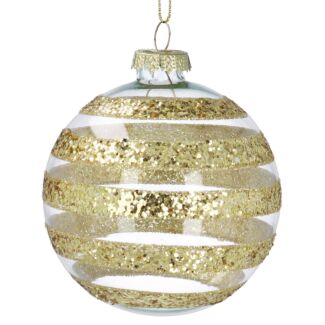 Clear With Gold Sparkling Bands Glass Bauble