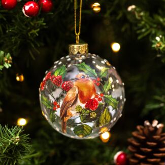 Clear With Robin & Fruit Glass Bauble