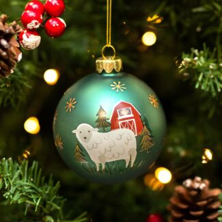 Forest Green Farmyard Sheep Glass Bauble