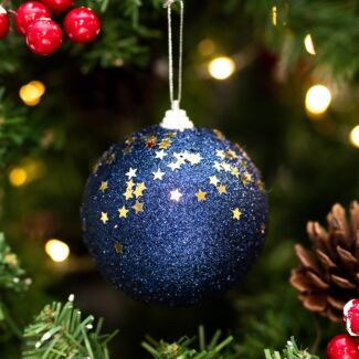 Blue Glitter & Gold Stars Bauble