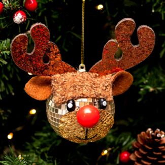 Fabric Mirrorball Reindeer Head Tree Decoration