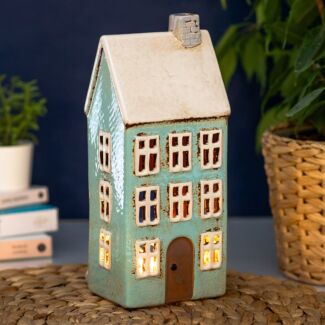 Light Blue Tall House Tealight Holder