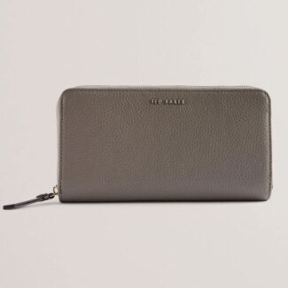 DALIEA Grey Large Zip Around Leather Purse