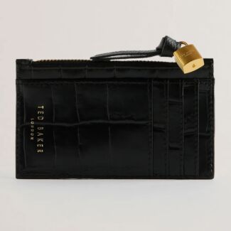 BROMTON Padlock Jet Black Croc Leather Card Holder