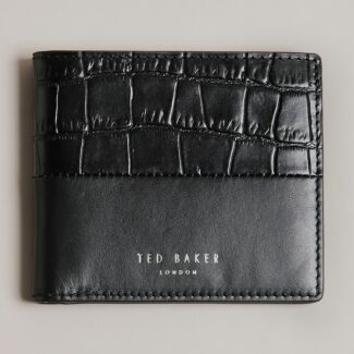 FABARY Black Croc Leather Bifold Wallet