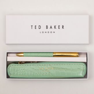 CLAAARE Pale Green Croc Pen and Pouch Set