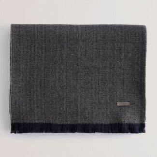 LEWIIS Navy Herringbone Block Colour Scarf