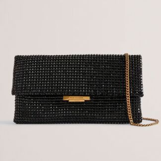 KRISTN Black Crystal Long Fold Over Crossbody Bag