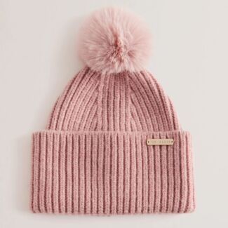 EMILYYA Dusky Pink Knitted Bobble Hat