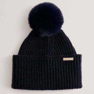 EMILYYA Navy Knitted Bobble Hat