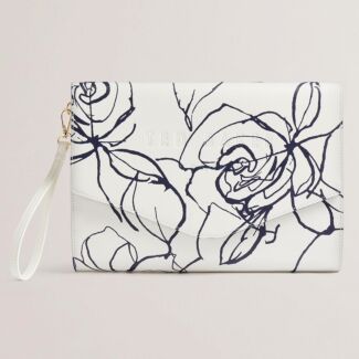 ALMIKON Cream Linear Rose Envelope Pouch Bag