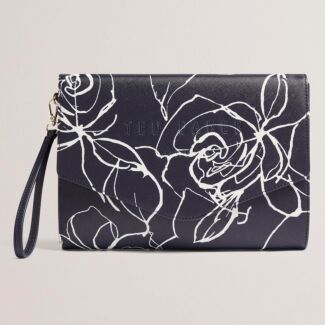 ALMIKON Navy Linear Rose Envelope Pouch Bag