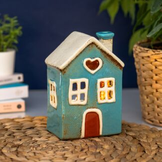 Teal Heart House Tealight Holder