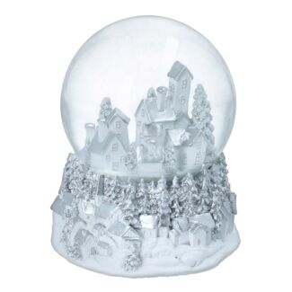 Silver & White Village Large Musical Snow Globe