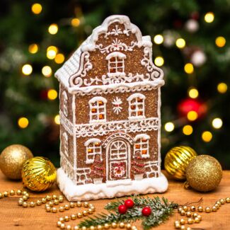 Medium White Iced LED Gingerbread Townhouse Ornament