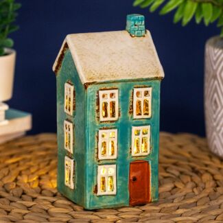 Teal Tall Mini House Tealight Holder