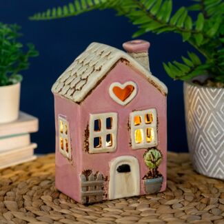 Pink Heart Garden House Tealight Holder