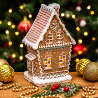 Medium Pastel Iced Gingerbread House LED Light Up Ornament