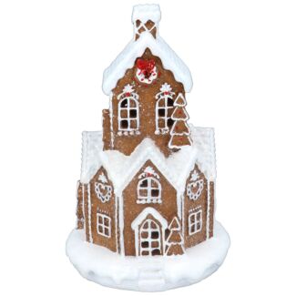 Medium Resin White Iced LED Gingerbread Round House Ornament