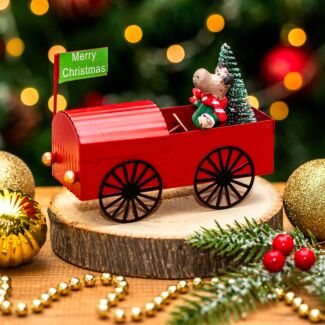 Red Tin Car with Rudolf Ornament