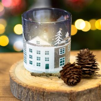 Blue & White Street Scene Glass Tealight Holder