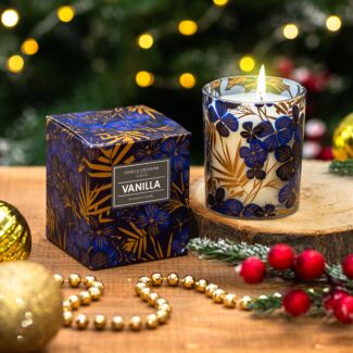 Blue & Gold Floral ‘Vanilla’ Small Scented Jar Candle