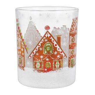 Clear Glass Tealight Holder With Gingerbread House