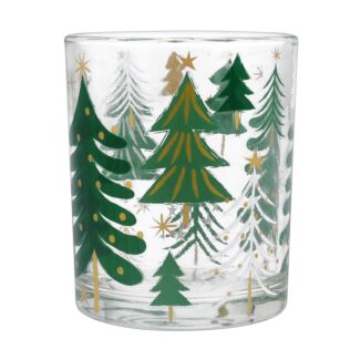 Clear Glass Tea Light Holder With Green Trees