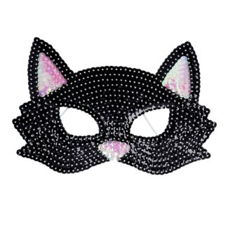 Sequin Black Cat Halloween Dress Up Mask