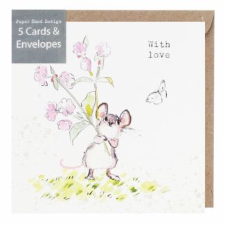 Mouse With Flowers ‘With Love’ Pack of 5 Notecards