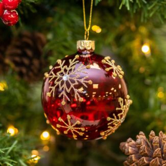 Red With Gold Snowflakes Glass Bauble