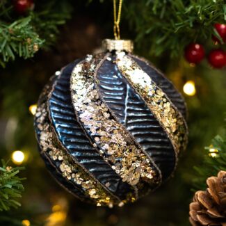 Textured Blue And Silver Spiral Glass Bauble