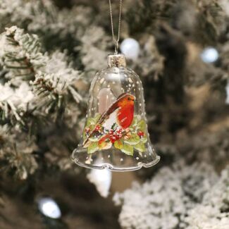 Glass Bell with Robin Tree Decoration